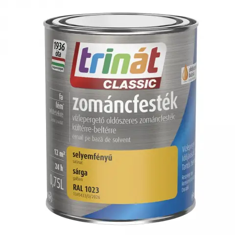 Trinát Classic zománcfesték selyemfényű RAL1023 közlekedési sárga 0,75 l